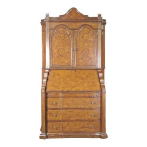 Palermo Inlaid Burled Walnut Secretary Desk with Bookcase Top