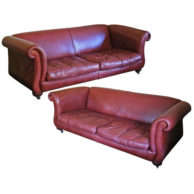Large Vintage Derwent Leather Scroll-Arm Sofas, 2000, Set of 2 For Sale - Image 11 of 11