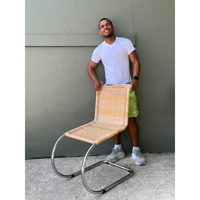Chrome Vintage Mies Van Der Rohe for Knoll Cantilevered Chrome and Rattan Mr Chair For Sale - Image 8 of 18
