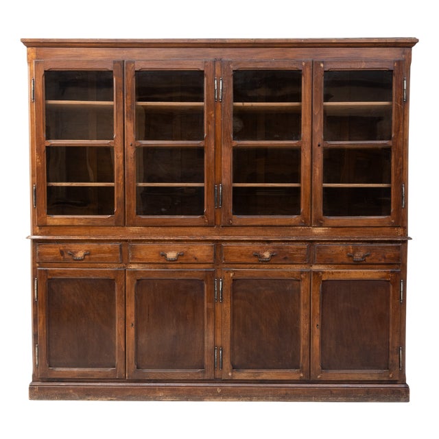 Large Two-Part Wooden Bookcase, 1920 For Sale