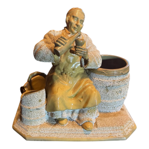 Antique Victorian Yellow Ware Sand Majolica Figural Drinking Friar Monk Smoking Stand