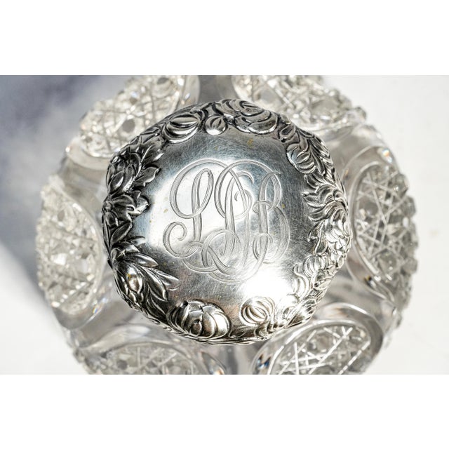 Magnificent Large Paperweight Style Cut Crystal Antique Victorian Sterling Silver Desk Inkwell Home Decor For Sale - Image 4 of 18