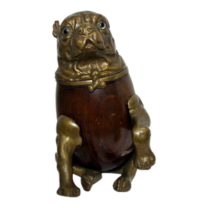 Small Late 20th Century Victorian Style Bulldog Inkwell Named Charlie