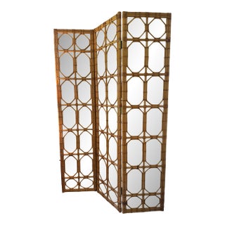1970s Monumental Vivai Del Sud Bamboo Mirrored Room Screen For Sale