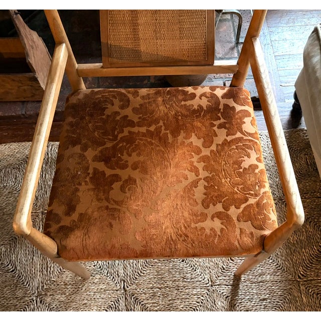 American of Martinsville Mid Century American of Martinsville Curved and Caned Back Arm Chair, Signed For Sale - Image 4 of 10