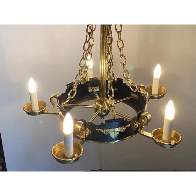 Brass and Ebonized Black Chandelier For Sale - Image 11 of 13