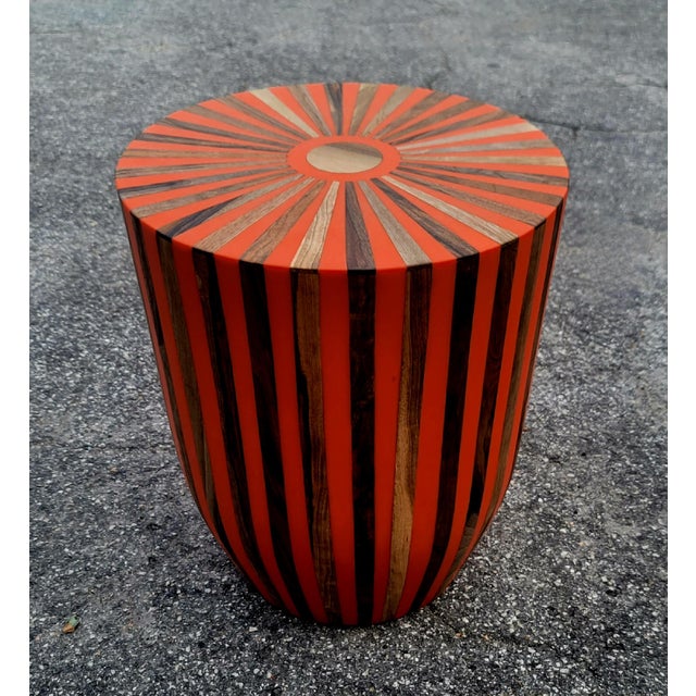 Wood Contemporary Traditional Moroccan Resin and Walnut Wood Stool / Orange Bell Shape For Sale - Image 7 of 7