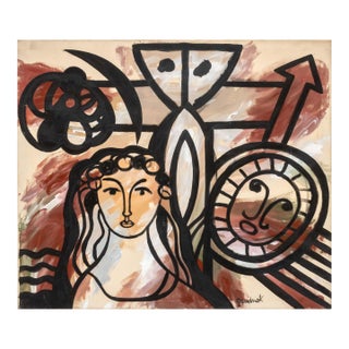 Walter Gaudnek "Birth of a Totem" Oil on Canvas For Sale