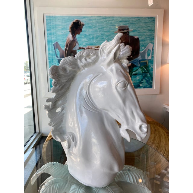 Vintage Plaster White Lacquered Modern Large Horse Head Statue For Sale - Image 12 of 12