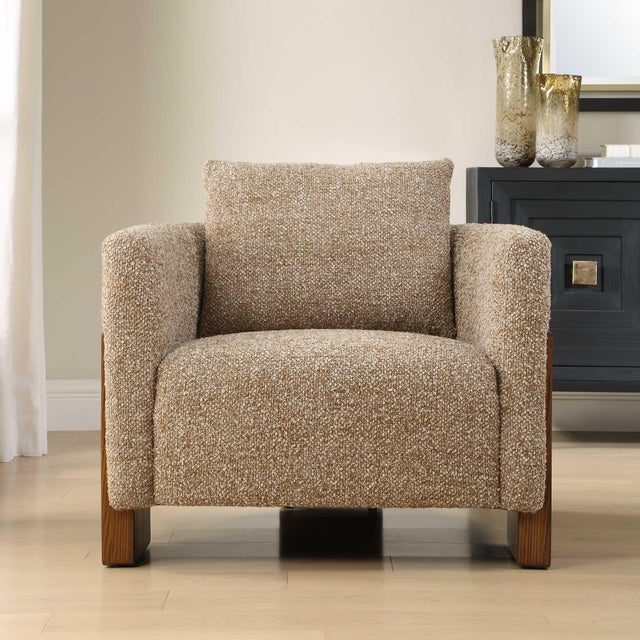 Three Solid Oak Legs With A Rich Walnut Finish Provide A Striking, Architectural Base For This Accent Chair. Fully...