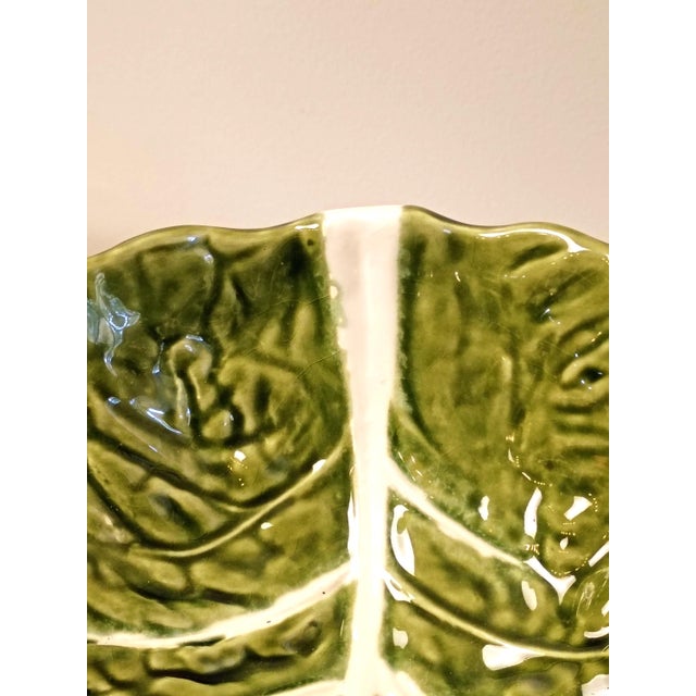 Vintage Bordallo Pinheiro Cabbageware Salad Bowl Green Leaf Majolica Ceramic Serving Dish New Traditional Dining Table Centerpiece Display For Sale In Savannah - Image 6 of 6