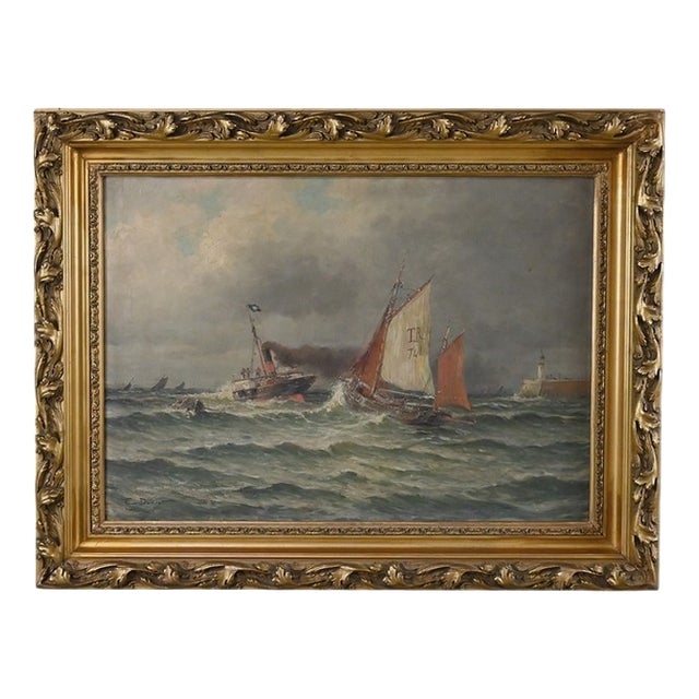 Demont, Painting Entrance to the Port by Rough Seas, 1890s, Oil on Canvas For Sale