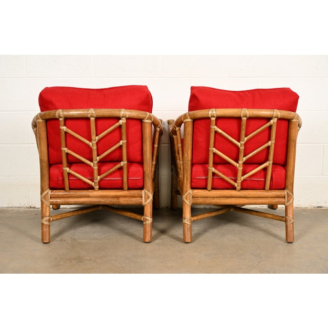 McGuire Mid-Century Hollywood Regency Bamboo Rattan Lounge Chairs, Pair For Sale - Image 10 of 12