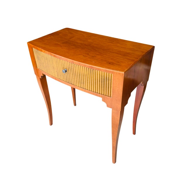 Vintage Baker Furniture French Regency Side Tables, Pair | Mid-Century Cherry Demilune Nightstands With Gilt Reeded Drawers For Sale - Image 13 of 15
