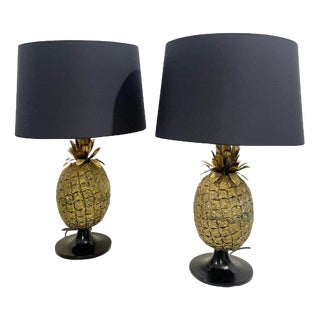 Brass Pineapple Table Lamps, Set of 2 For Sale