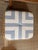 1980s Woven Rattan Ottoman in Blue and White Stripe For Sale - Image 4 of 4
