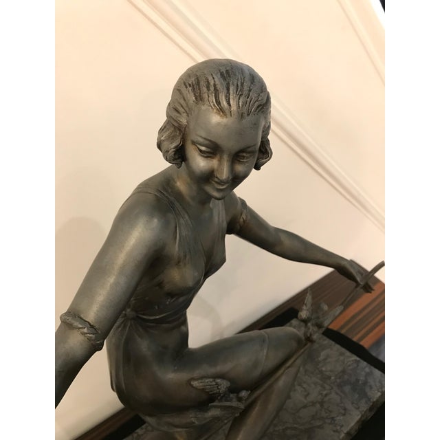 Metal French Art Deco Female Sculpture on Marble For Sale - Image 7 of 13