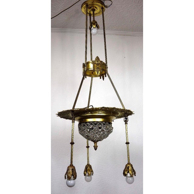 Antique Art Nouveau French Brass and Crystal Chandelier, 1890s For Sale - Image 13 of 13