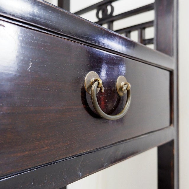 Maroon Vintage 20th Century Chinese Four-Tier Lacquered Wood Bookcase For Sale - Image 8 of 16