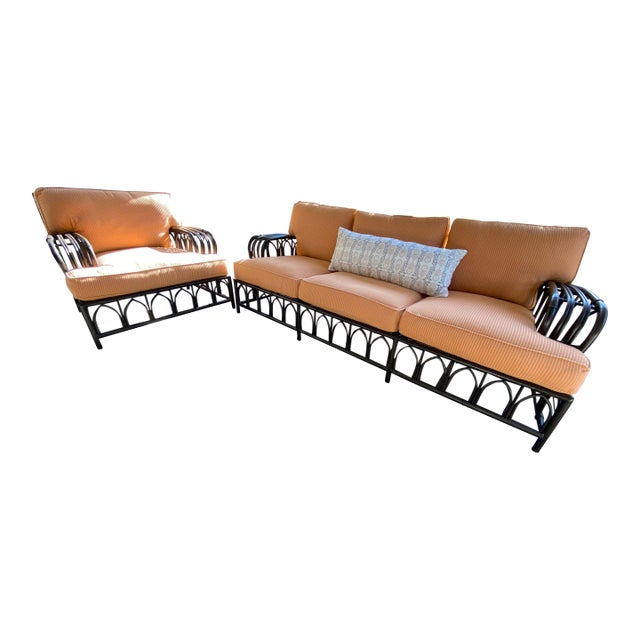 Lane Venture Outdoor Sofa and Chair Set, 2 Pieces, Attributed For Sale
