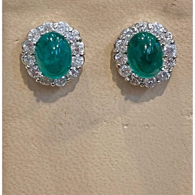 12 Ct Natural Emerald Zambia Cabochon & 4 Ct Diamond Stud Earring 14 KW Gold For Sale - Image 18 of 18