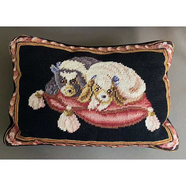 Needlepoint Dog Pillow of King Charles Spaniels For Sale - Image 4 of 10