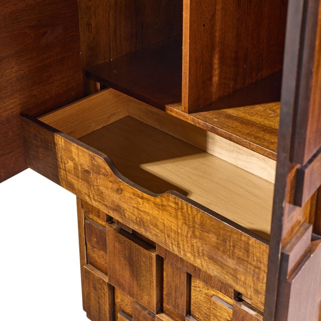 Lane Staccato Brutalist Mid Century Walnut Armoire Dresser For Sale - Image 9 of 11