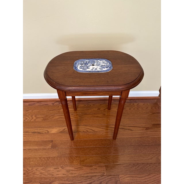 Vintage Side Table With Ceramic Inlay For Sale - Image 4 of 6