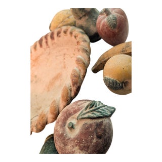 Large 16" Vintage Mexican Terracotta Centerpiece Bowl & 10-Piece Fruit Set For Sale