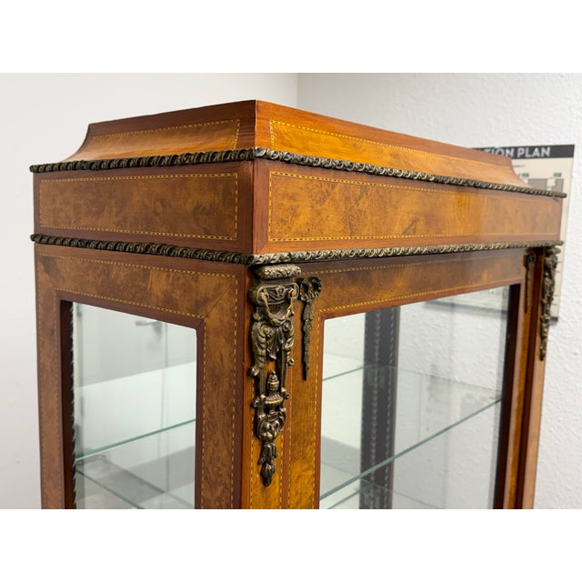 Wood Louis XVI Style Marquetry Vitrine Display Cabinet, Vintage For Sale - Image 7 of 12