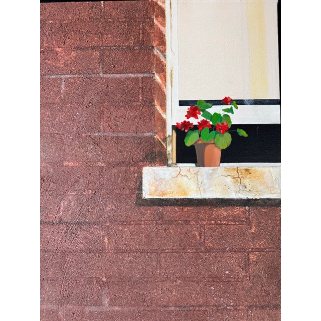 Wood 1980s Vintage Mixed Oil Texture Window Landscape Painting by Walter For Sale - Image 7 of 11