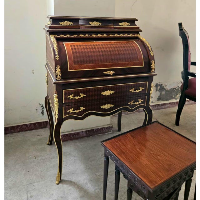 Bring timeless European sophistication to your home or office with this exquisite French roll top secretary desk. Crafted...