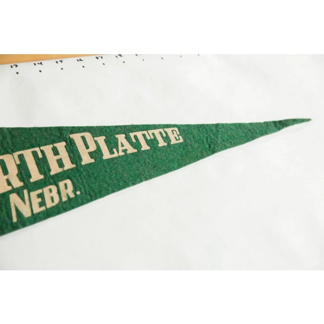 :: Vintage circa 1940s North Platte Nebraska, home of Buffalo Bill, felt flag souvenir wool banner pennant with imagery of...