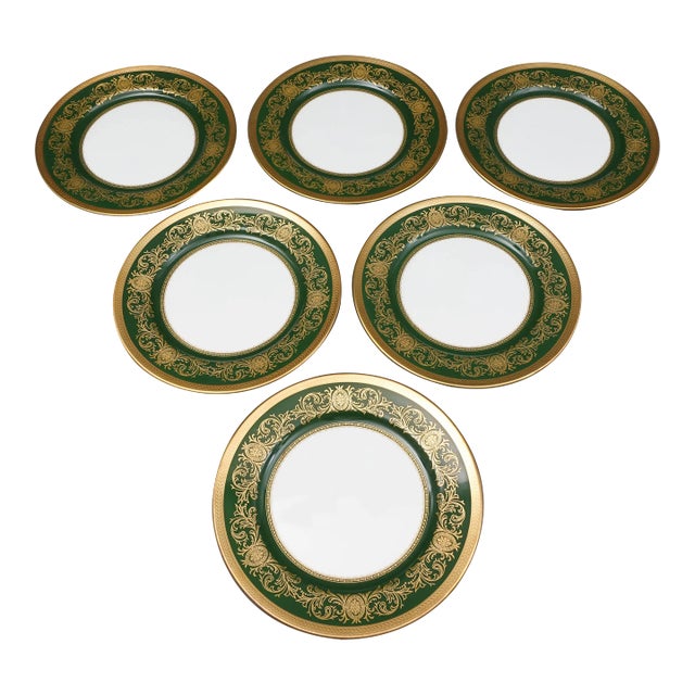 Vintage Aynsley England Imperial 193 Laurel Green Gold Salad Plates- Set of 6 For Sale
