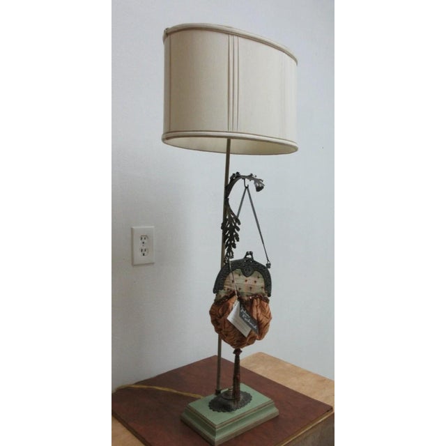 Victorian 1990s John Richard French Beaded Victorian Hanging Purse Italian Regency Table Lamp W/ Shade For Sale - Image 3 of 12