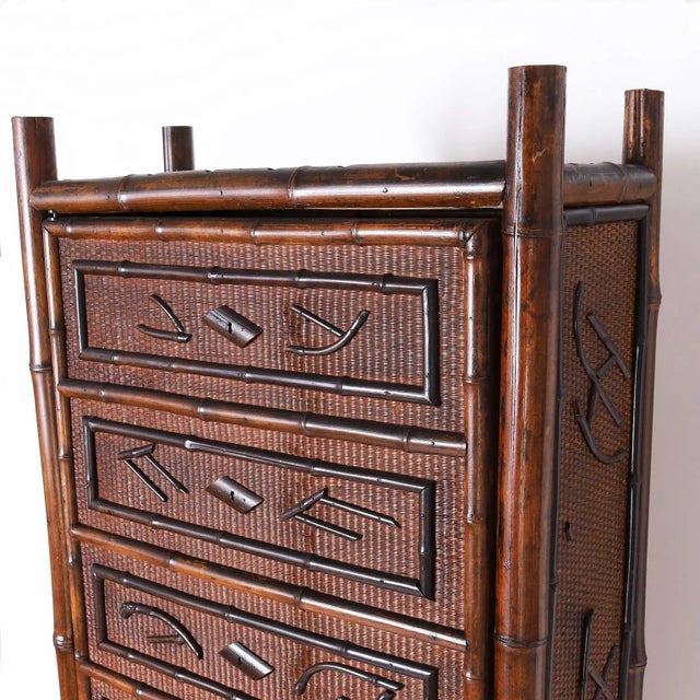 Tall English Bamboo and Grasscloth Cabinet or Armoire For Sale - Image 4 of 12