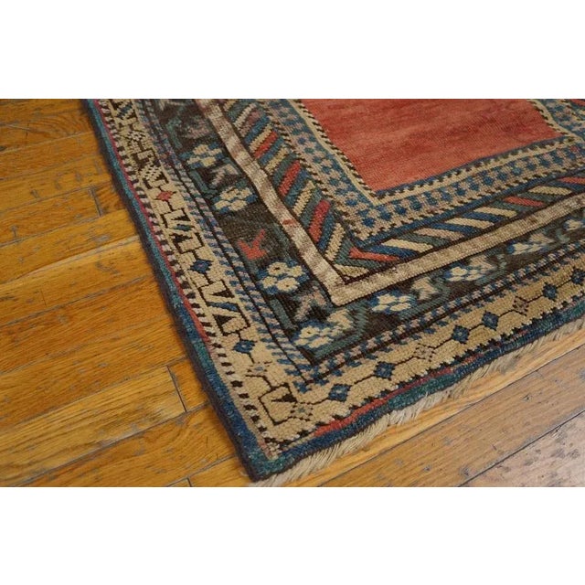 1930s 1930s Burnt Orange Geometric Antique Caucasian Rug 3' 0'' X 4' 4'' Knotted Wool Carpet For Sale - Image 5 of 9