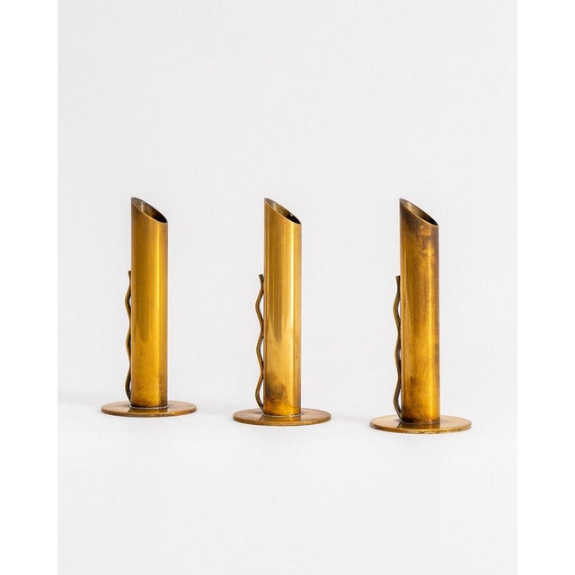 Metal Mid-Century Modern Patinated Brass Vases from Ystad-Metall, 1950s, Set of 3 For Sale - Image 7 of 7