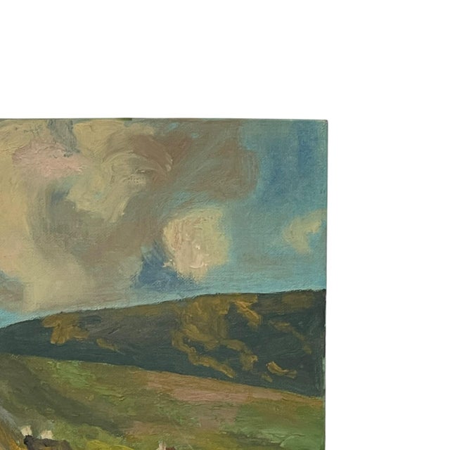 Vintage European Village Landscape Painting on Canvas. For Sale - Image 4 of 10