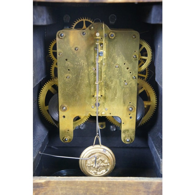 Antique Seth Thomas Dana Burl Walnut Adamantine Mantel Clock 11" For Sale - Image 10 of 17