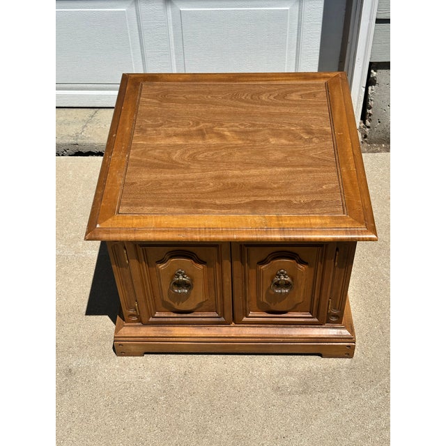 Brown 1970s Riverside Furniture 5128-B Solid Wood Pecan Cabinet / End Table – Original Finish, Made in Usa, Can Be Sold Alone or as a Set. For Sale - Image 8 of 11