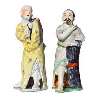 Pair of Chinese Scholar Porcelain Figurines For Sale