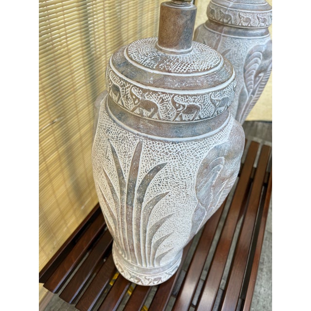 A Pair of Large 1990s Coastal / Bohemian Style Elephant Table Lamps by Pacific Coast Lamps. For Sale - Image 12 of 18