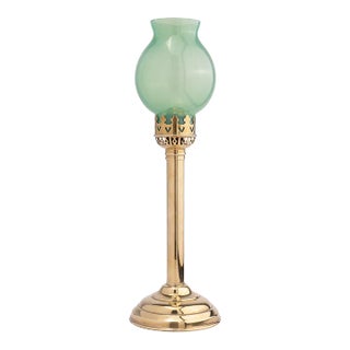 French Stamped Brass & Glass Spring Hurricane Lamp, 1875-1900 For Sale