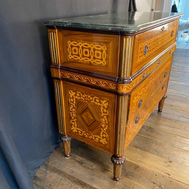 Italian Marquetry Marble Top Commode Secretary Desk For Sale - Image 9 of 12