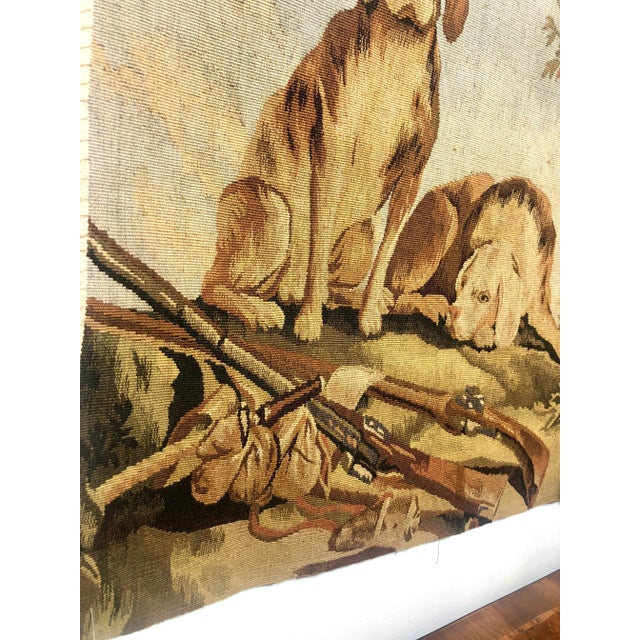 Gothic Hand Woven Wool Tapestry Fragment Featuring Hunting Dogs in Brown, Blue and Green Colors For Sale - Image 3 of 6