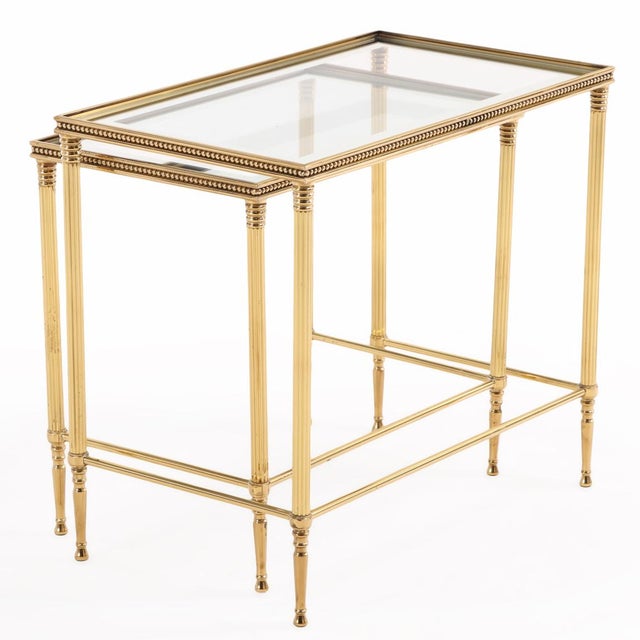 Early 20th Century Early 20th Century Pair Italian Brass Nesting Tables, Hollywood Regency Style For Sale - Image 5 of 8
