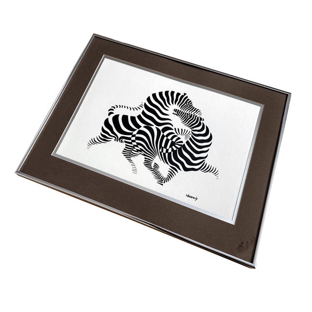 1970s Vintage 1970s Victor Vasarely Zebras II Framed Op Art Serigraph - Mid-Century Modern Optical Art Print W/ Brushed Aluminum Frame - 16" X 20" For Sale - Image 5 of 10