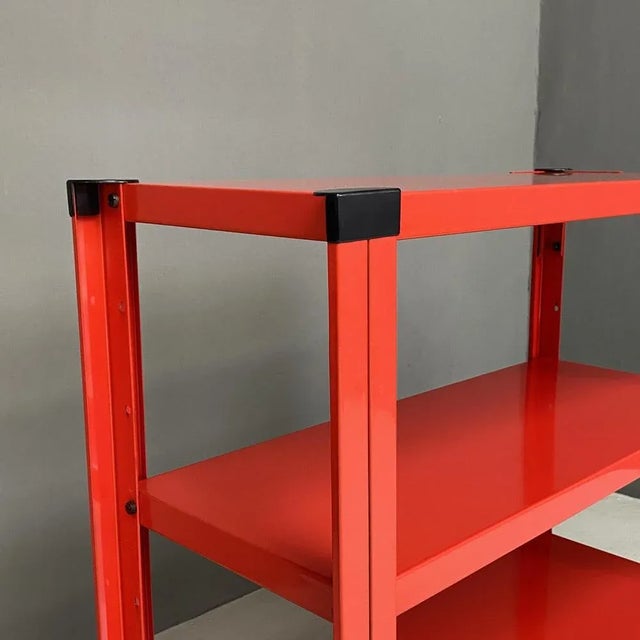 Metal Italian Modern Red Metal Bookcase, 1980s For Sale - Image 7 of 10