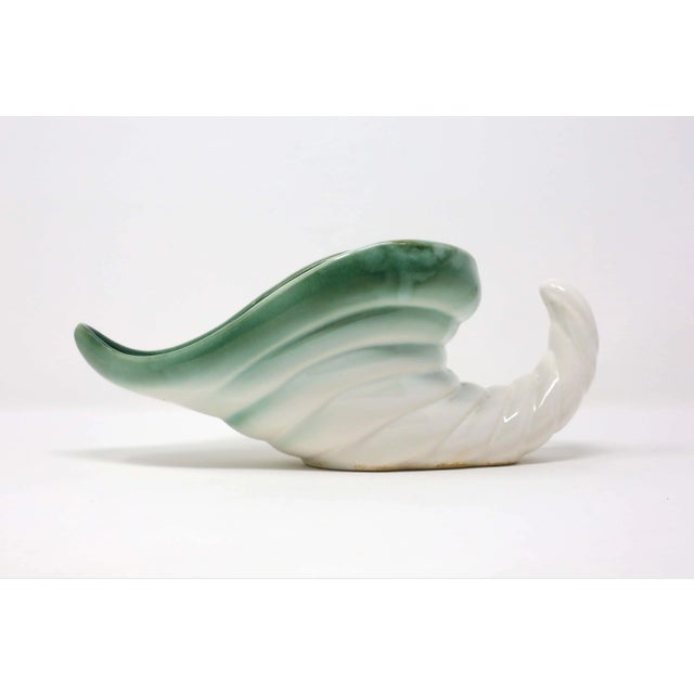 Vintage Green and White Cornucopia or Horn-Shaped Vase For Sale - Image 4 of 8